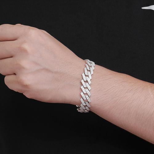 925 Sterling Silver Bracelet, Unisex & with rhinestone 