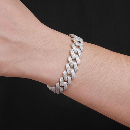 925 Sterling Silver Bracelet, Geometrical Pattern & for man & with rhinestone 