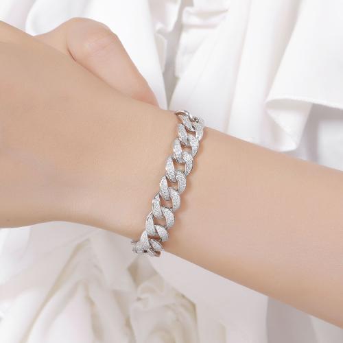 925 Sterling Silver Bracelet, Unisex & with rhinestone 