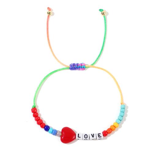 Acrylic Bracelets, with Knot Cord, Heart, handmade, Adjustable & fashion jewelry & for woman, multi-colored Approx 28 cm 