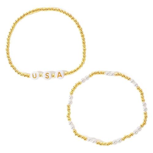 Brass Bracelets, with Plastic Pearl, gold color plated, fashion jewelry & for woman Approx 17.5 cm 