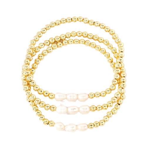 Brass Bracelets, with Plastic Pearl, gold color plated, three pieces & fashion jewelry & for woman Approx 16.5 cm 