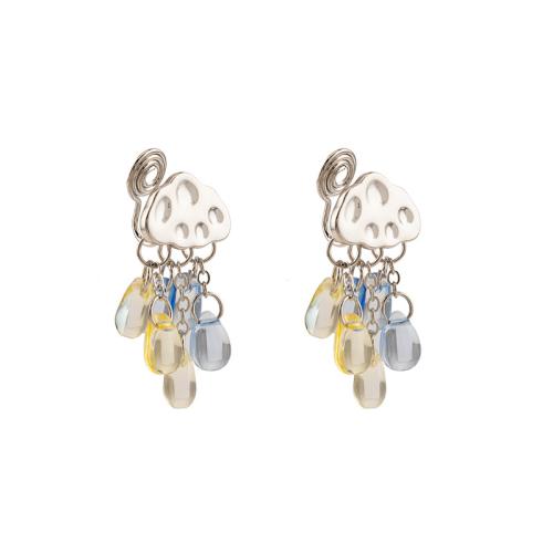 Zinc Alloy Stud Earring, with Crystal, plated & for woman, silver color 