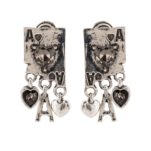 Zinc Alloy Stud Earring, with Crystal, plated & for woman, silver color 