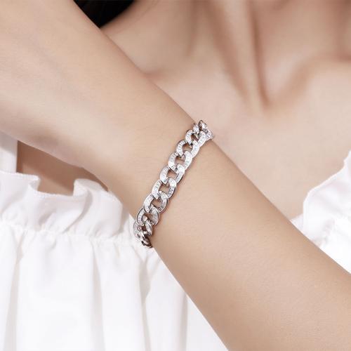 925 Sterling Silver Bracelet, Unisex & with rhinestone 