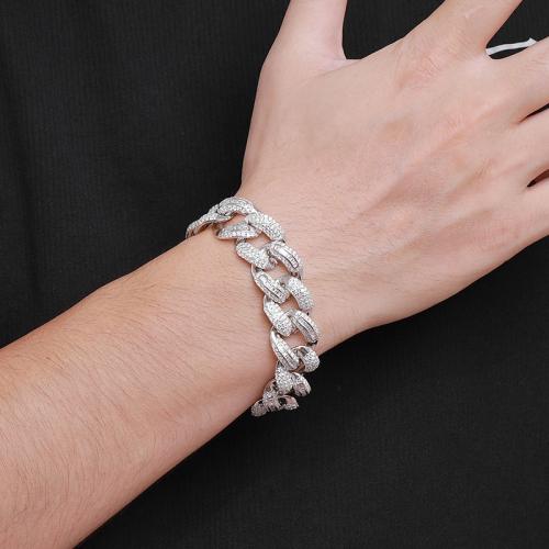 925 Sterling Silver Bracelet & for man & with rhinestone 