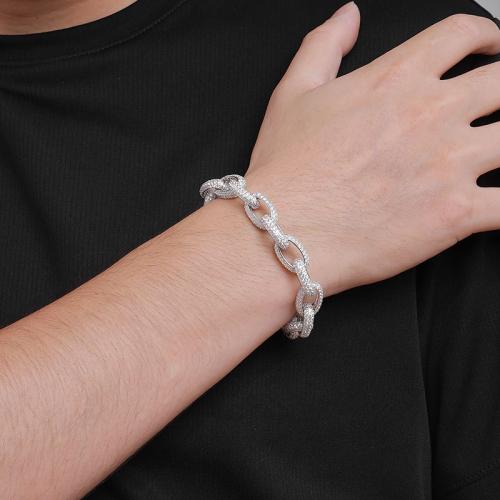 925 Sterling Silver Bracelet, Unisex & with rhinestone 