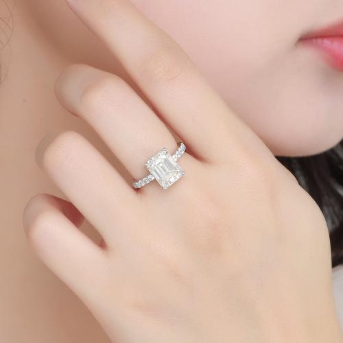 925 Sterling Silver Finger Ring, with Moissanite, Rectangle & for woman & with rhinestone, US Ring 