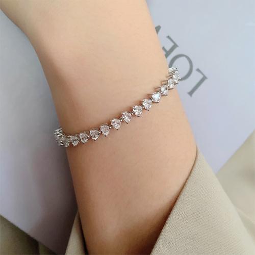 925 Sterling Silver Bracelet, Heart & micro pave cubic zirconia & for woman 