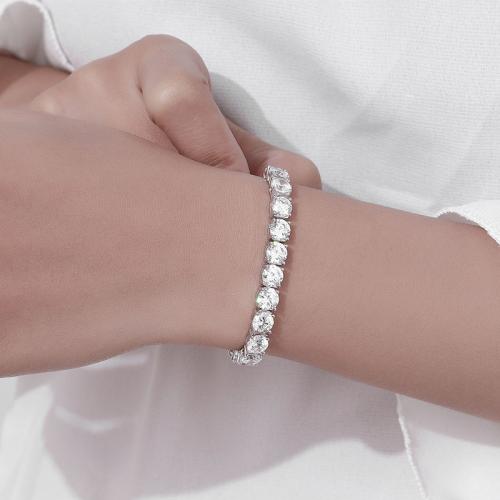 925 Sterling Silver Bracelet, Unisex & with rhinestone 