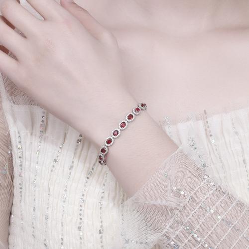 925 Sterling Silver Bracelet, with Ruby Alumina & for woman & with rhinestone 