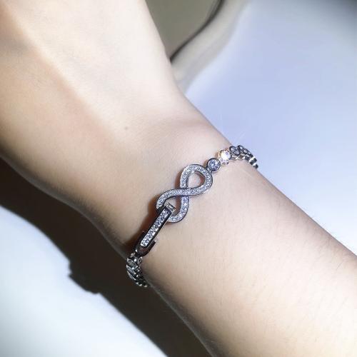 925 Sterling Silver Bracelet, Infinity & for woman & with rhinestone 