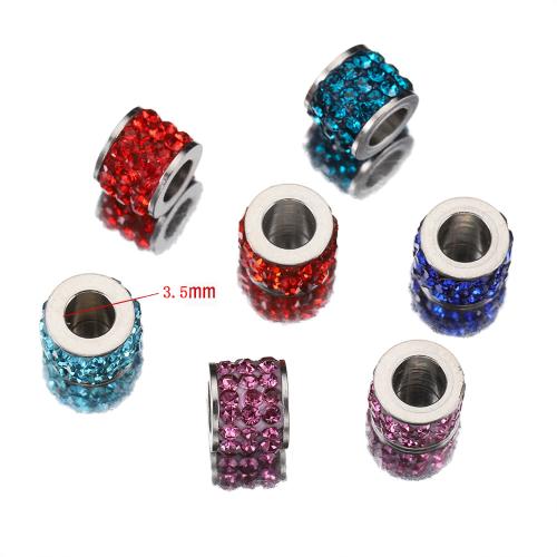 Stainless Steel Large Hole Beads, 304 Stainless Steel, plated, DIY & with rhinestone 5*6-7mm Approx 4mm [