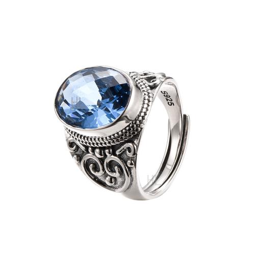 Sterling Silver Finger Ring, 925 Sterling Silver, with Sapphire, fashion jewelry & for man, Stone 