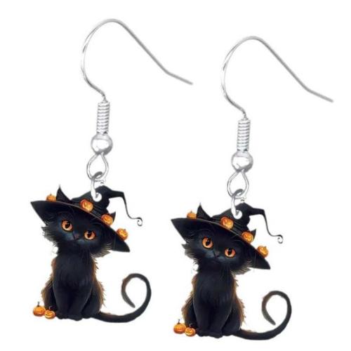 Acrylic Drop Earring, Cat, cute & for woman, black 