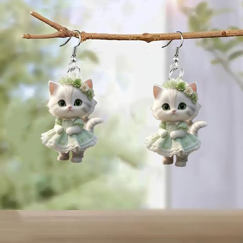 Acrylic Drop Earring, Cat, printing, cute & for woman 