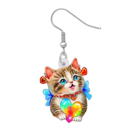 Acrylic Drop Earring, Cat, printing, cute & for woman, multi-colored 