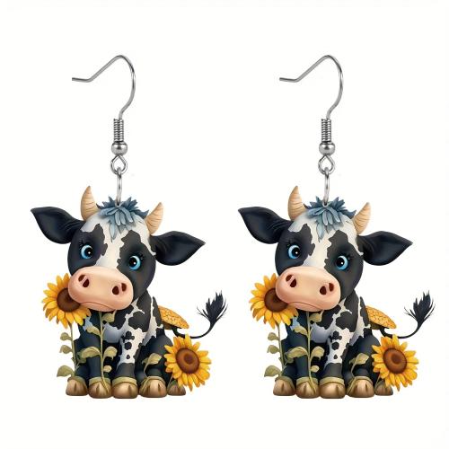 Acrylic Drop Earring, Cow, printing, cute & for woman 