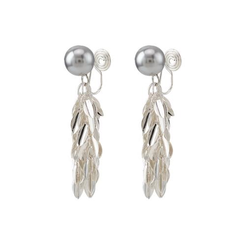 Plastic Pearl Zinc Alloy Earring, with Plastic Pearl, plated & for woman, silver color 