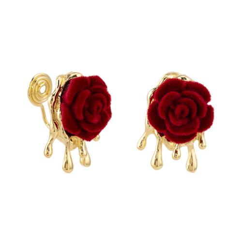 Zinc Alloy Stud Earring, with Flocking Fabric, plated & for woman, golden 