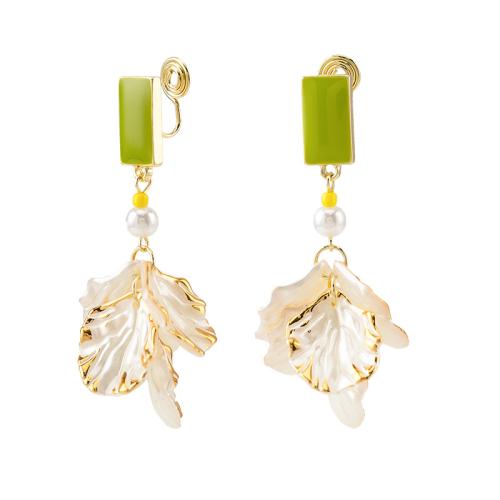 Resin Zinc Alloy Earring, with Resin & Plastic Pearl & for woman & enamel, golden 