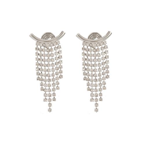 Zinc Alloy Rhinestone Drop Earring & for woman & with rhinestone, silver color 