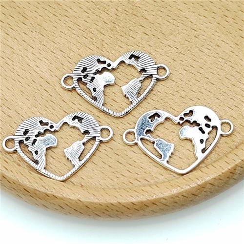 Zinc Alloy Charm Connector, Heart, antique silver color plated, DIY & 1/1 loop 