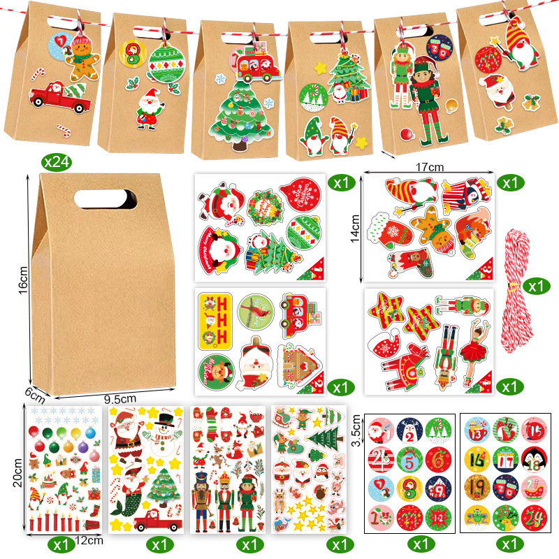 Christmas Gift Bag, Kraft, printing, DIY, Sold By Set