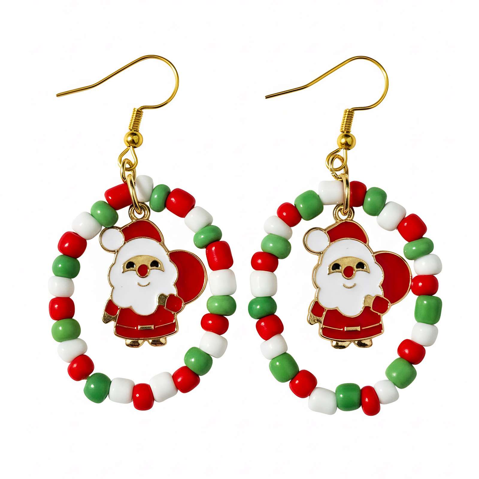 Zinc Alloy Drop Earring, with Seedbead & 304 Stainless Steel, Santa Claus, plated, Christmas Design & for woman & enamel, multi-colored, Sold By Pair