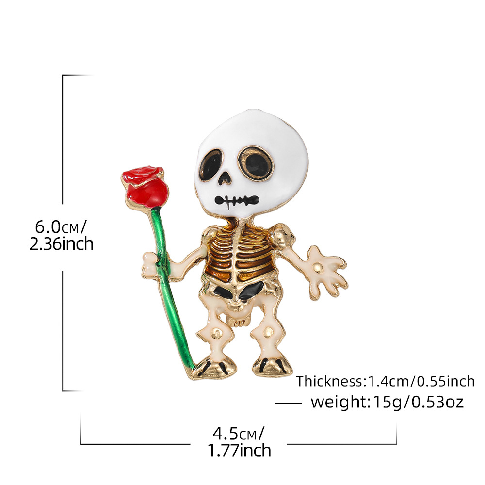 Zinc Alloy Brooch, Skeleton, gold color plated, Halloween Design & enamel, 60x45mm, Sold By PC