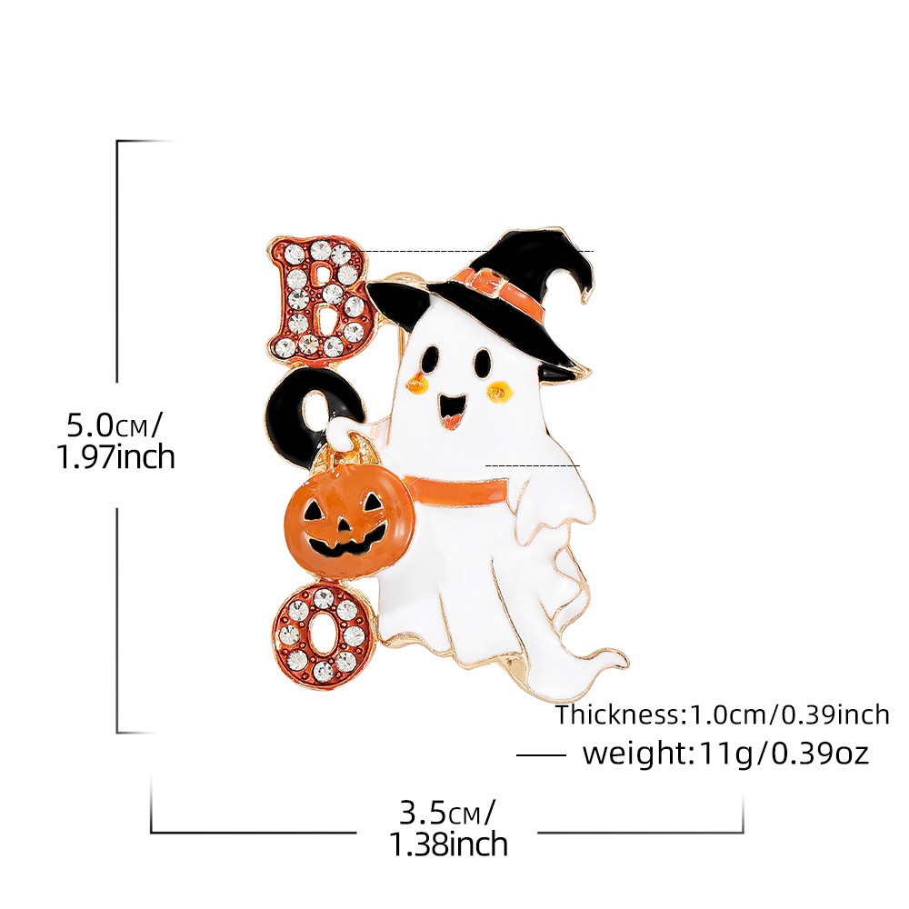 Zinc Alloy Brooch, Ghost, gold color plated, Halloween Design & enamel & with rhinestone, 50x35mm, Sold By PC