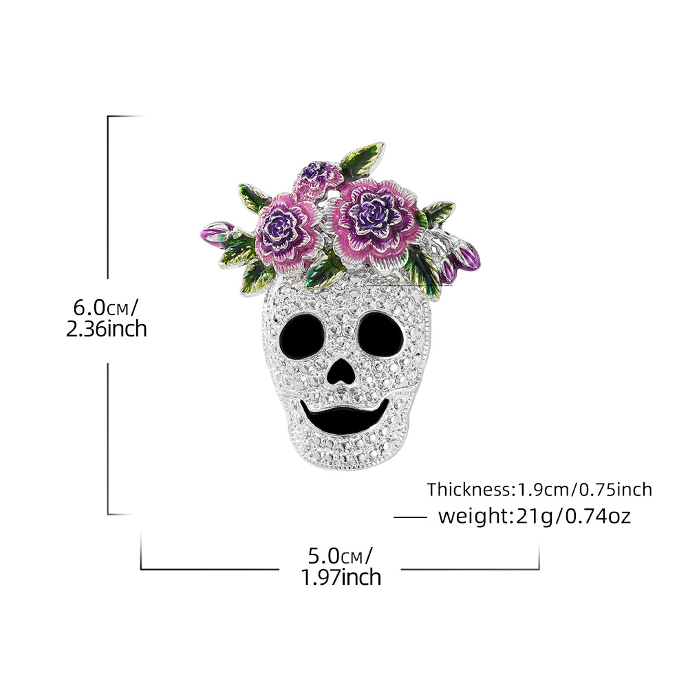 Zinc Alloy Brooch, Skull, plated, Halloween Design & enamel & with rhinestone, more colors for choice, 60x50mm, Sold By PC