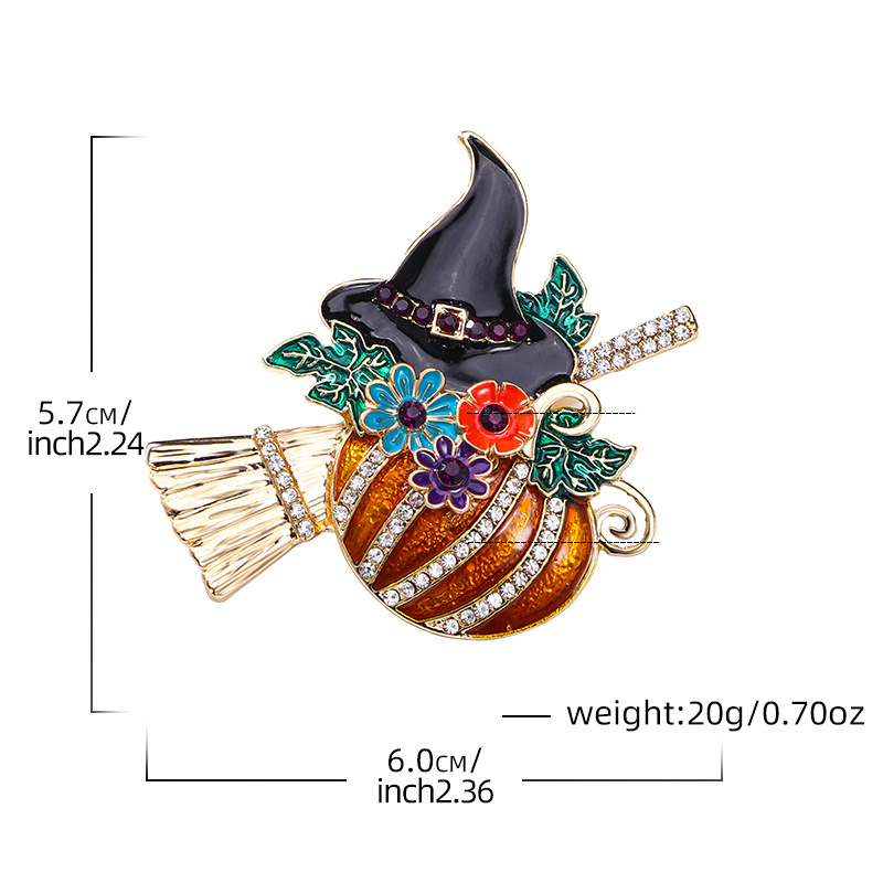 Zinc Alloy Brooch, Pumpkin, plated, Halloween Design & enamel & with rhinestone, 57x60mm, Sold By PC