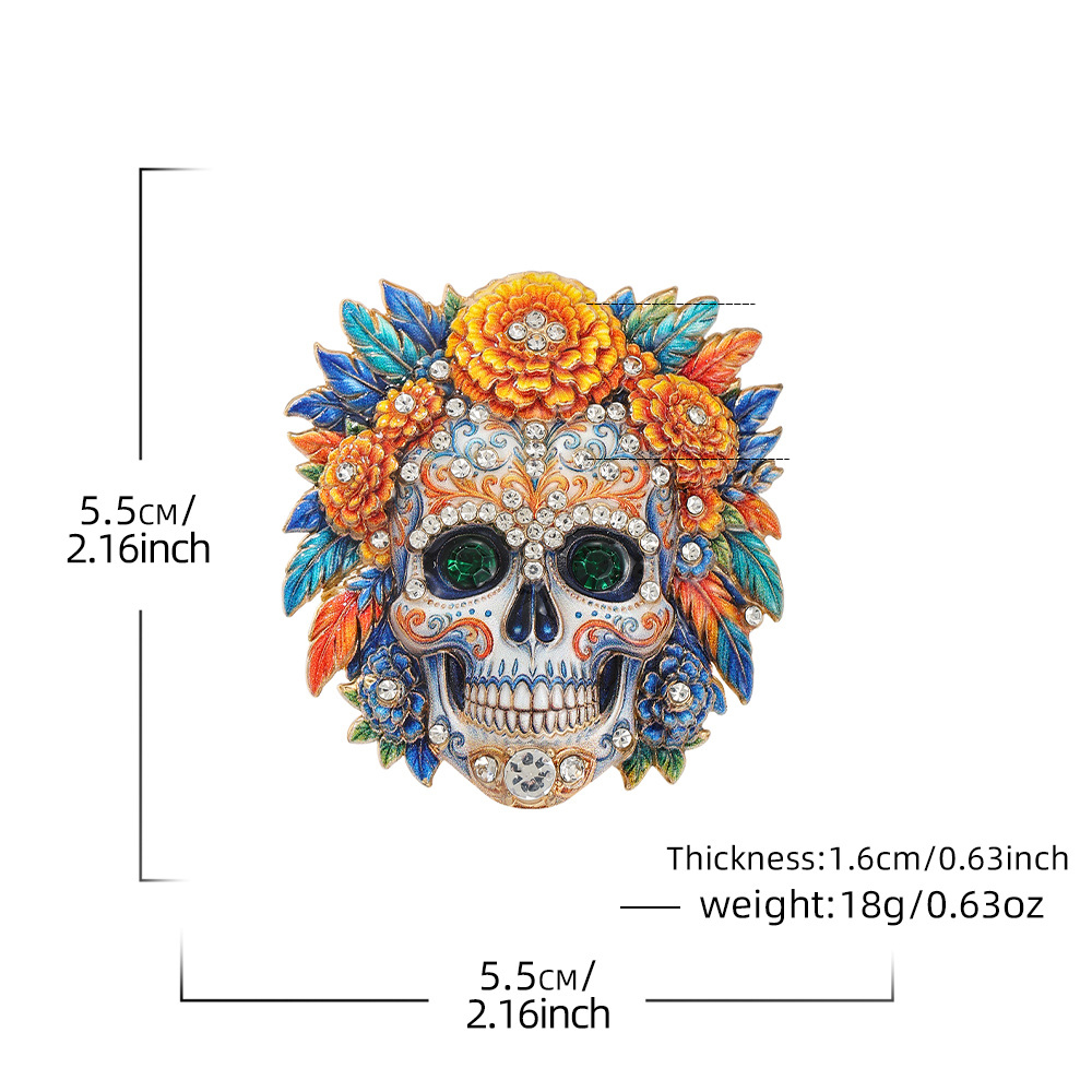 Zinc Alloy Brooch, Skull, plated, Halloween Design & enamel & with rhinestone, more colors for choice, 55x55mm, Sold By PC