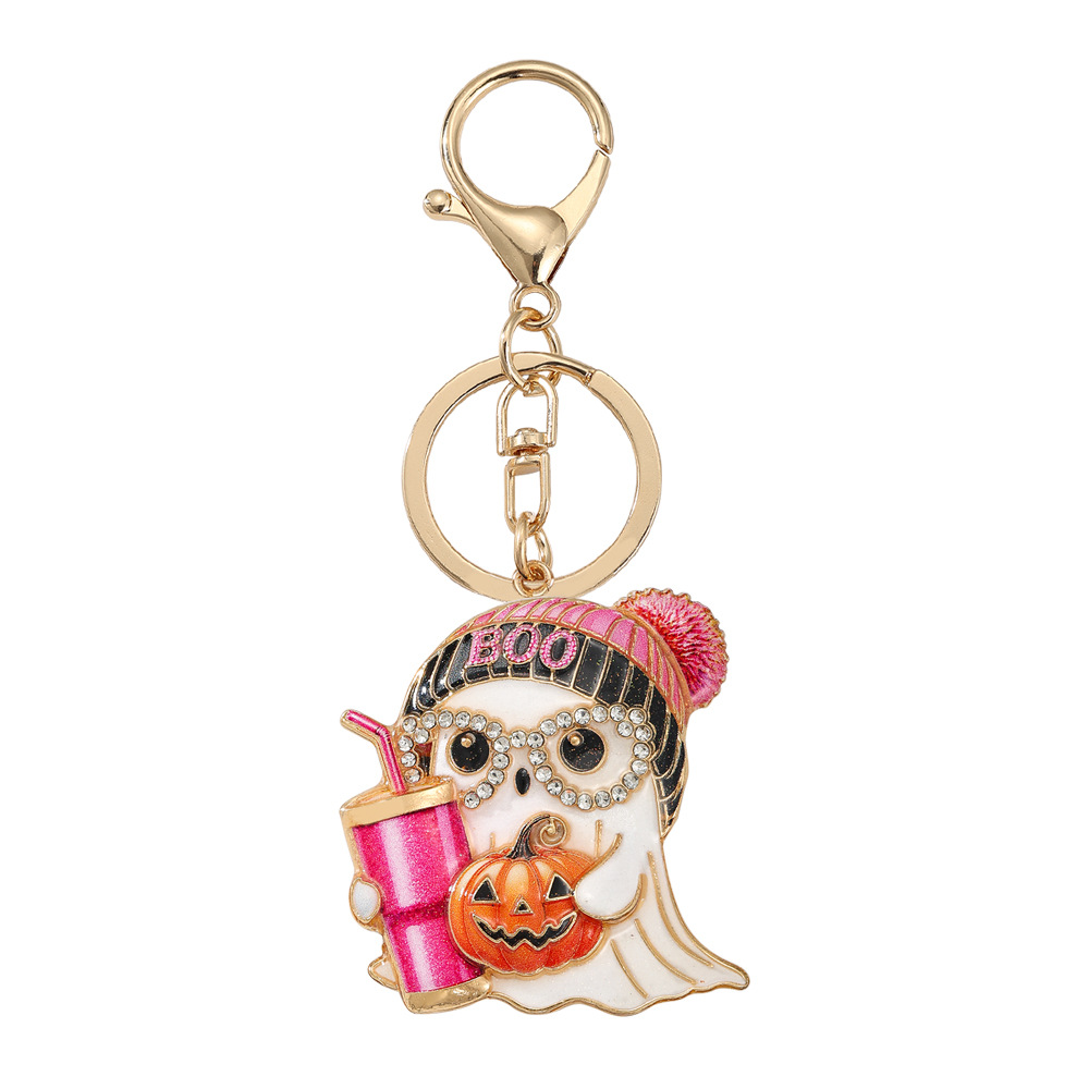 Zinc Alloy Key Clasp, Ghost, gold color plated, Halloween Design & enamel & with rhinestone, 110x45mm, Sold By PC