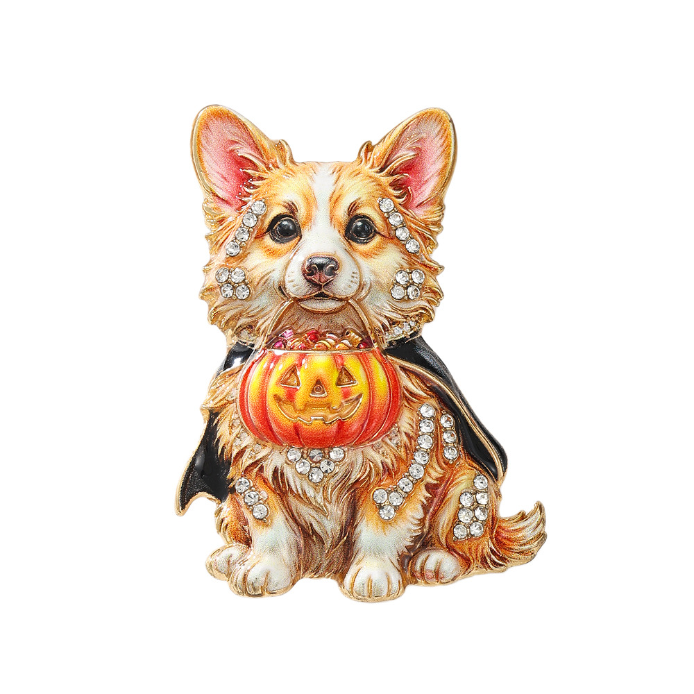 Zinc Alloy Brooch, Dog, plated, Halloween Design & enamel & with rhinestone, more colors for choice, 50x40mm, Sold By PC