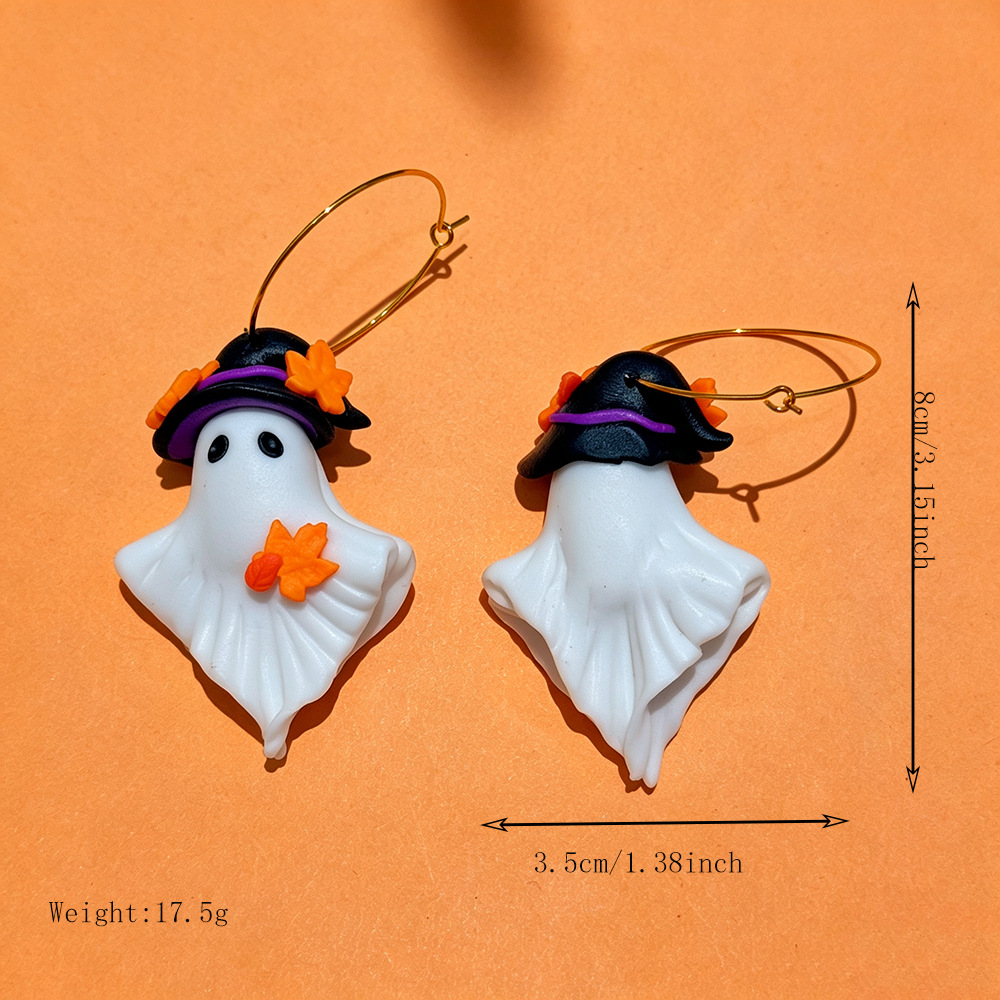 Polymer Clay Drop Earring, Ghost, handmade, Halloween Design & for woman, 35x80mm, Sold By Pair