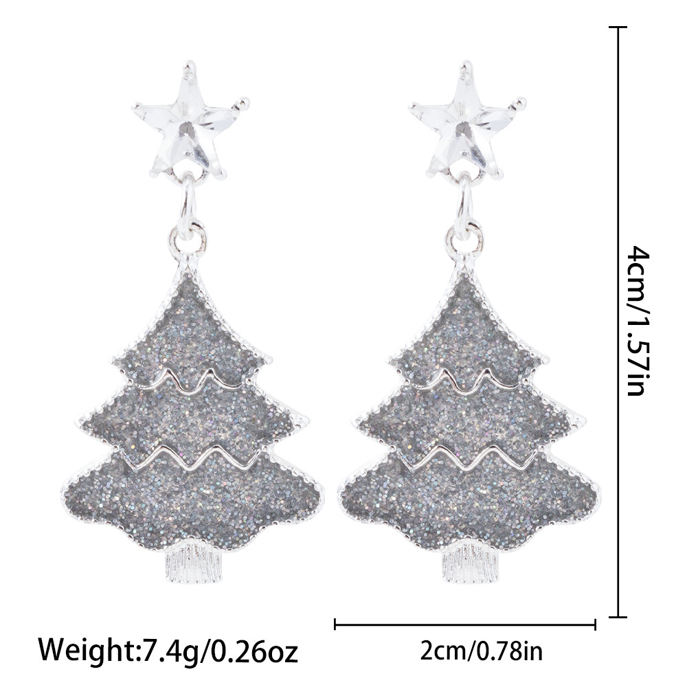 Zinc Alloy Drop Earring, Christmas Tree, silver color plated, for woman & with rhinestone, 20x40mm, Sold By Pair
