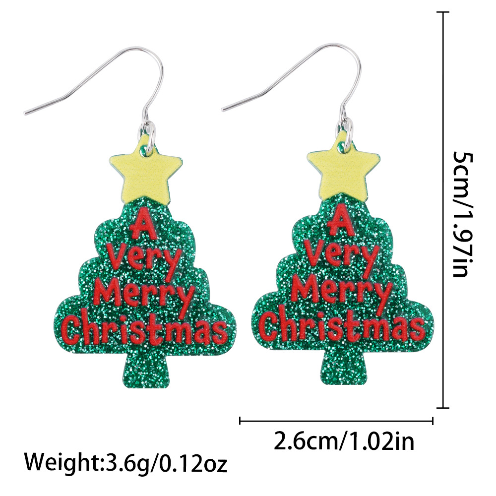 Acrylic Drop Earring, Christmas Tree, printing, with letter pattern & for woman, 26x50mm, Sold By Pair