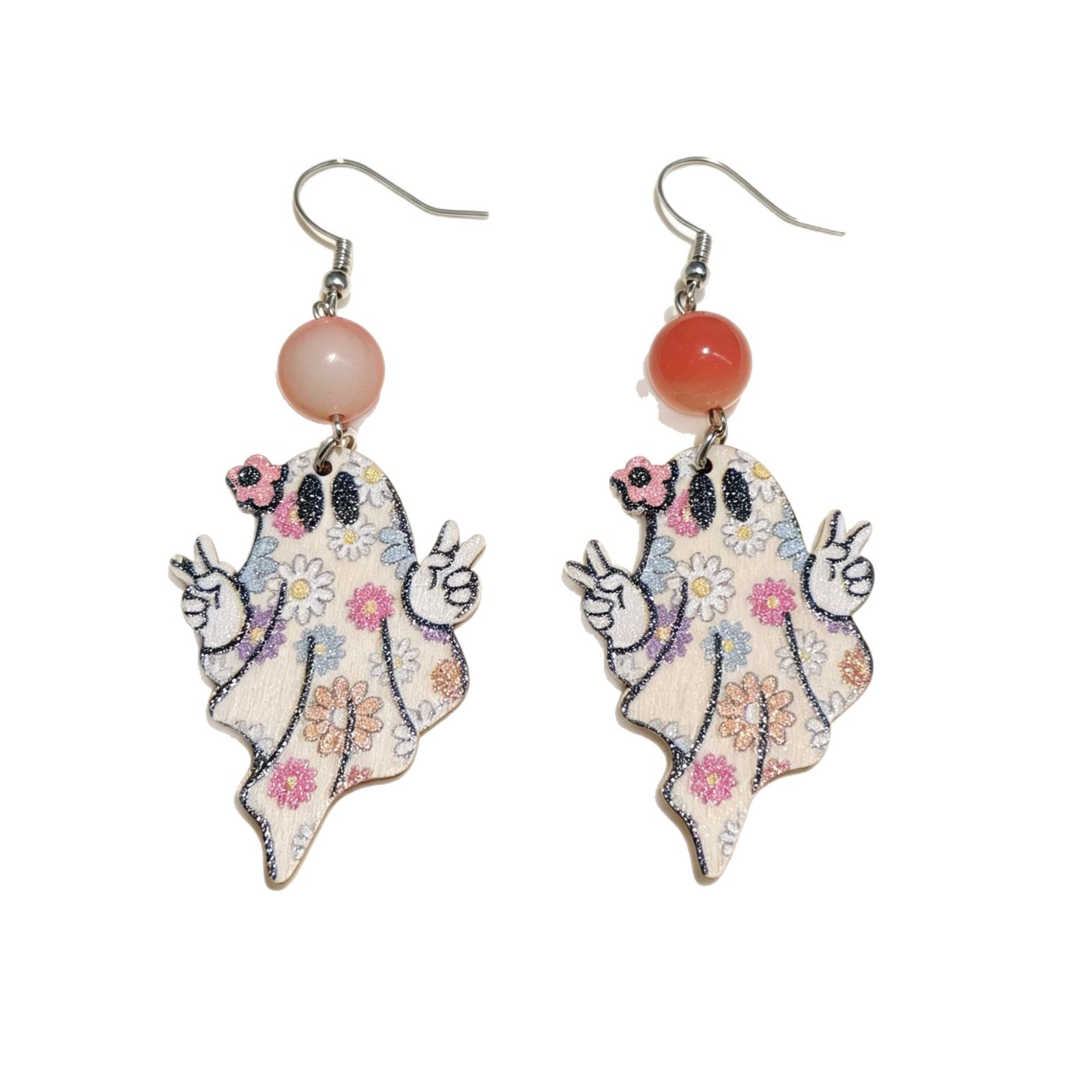 Wood Drop Earring, with Polymer Clay, Ghost, handmade, Halloween Design & for woman, more colors for choice, Sold By Pair