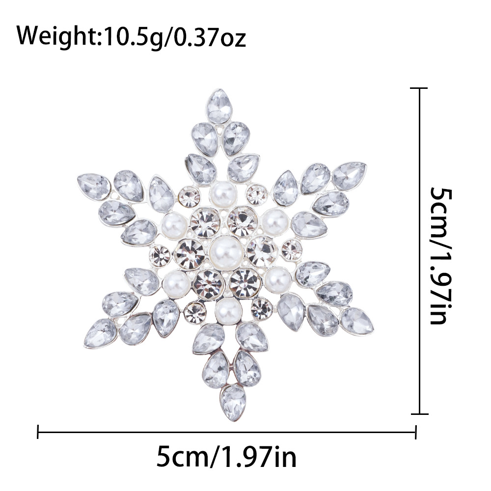 Zinc Alloy Brooch, Snowflake, plated, for woman & with rhinestone, white, 50x50mm, Sold By PC