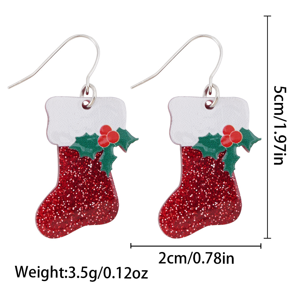 Acrylic Drop Earring, Socks, printing, Christmas Design & for woman, 20x50mm, Sold By Pair
