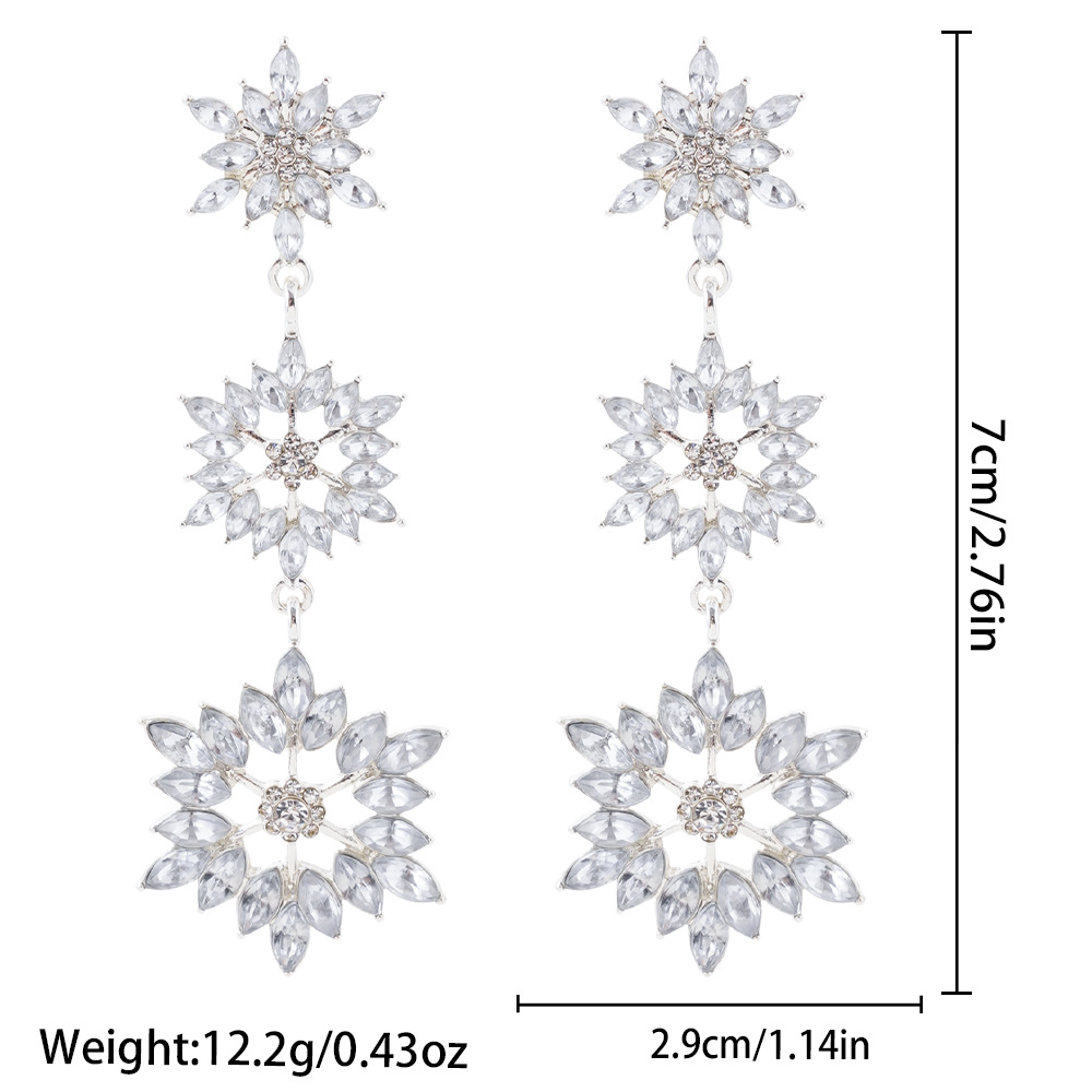 Christmas Earrings, Zinc Alloy, Snowflake, plated, Christmas Design & for woman & with rhinestone, silver color, 29x70mm, Sold By Lot
