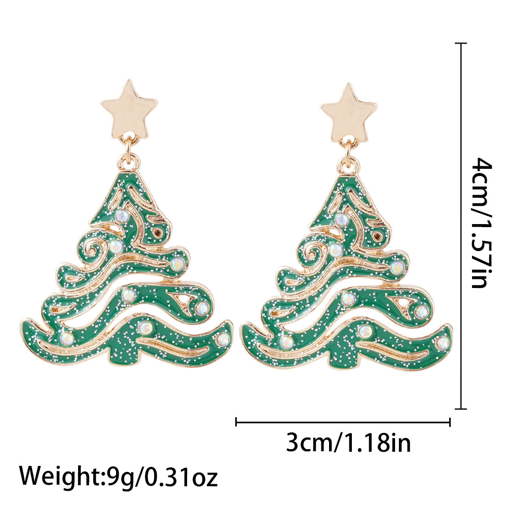 Zinc Alloy Drop Earring, Christmas Tree, gold color plated, for woman & enamel, Sold By Pair