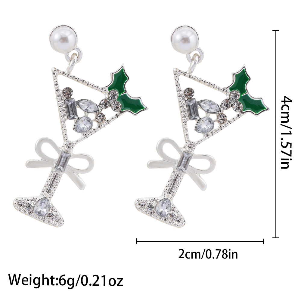 Zinc Alloy Drop Earring, with Plastic Pearl, Cup, gold color plated, for woman & enamel & with rhinestone, Sold By Pair