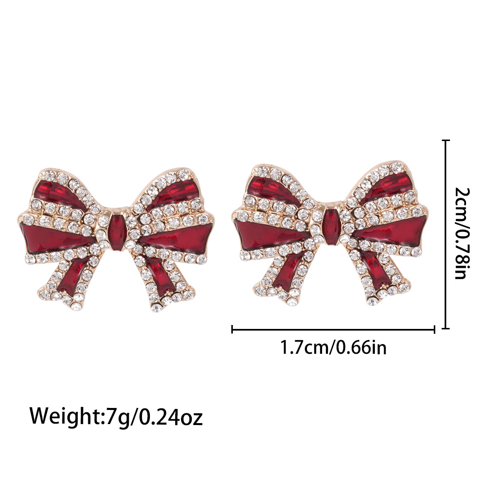 Zinc Alloy Stud Earring, Bowknot, plated, Christmas Design & for woman & enamel & with rhinestone, Sold By Pair