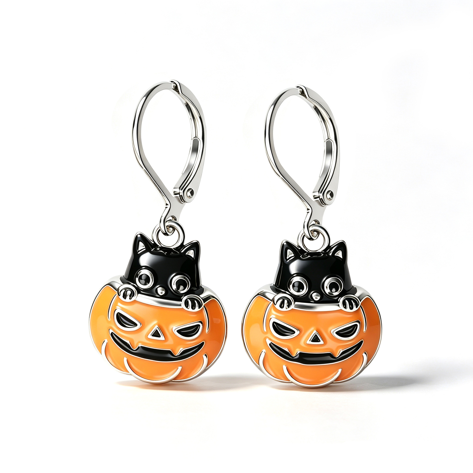 Brass Lever Back Earring, Pumpkin, plated, Halloween Design & for woman & enamel, 14x30mm, Sold By Pair