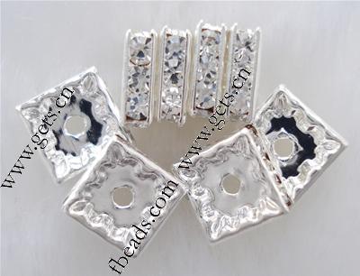 Square Rhinestone Spacer, Brass, Squaredelle, plated, with rhinestone, more colors for choice, Grade A, 10x10mm, 100PCs/Bag, Sold By Bag