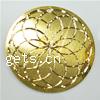Brass Stamping Pendants, Flat Round, gold color plated, flower cut 