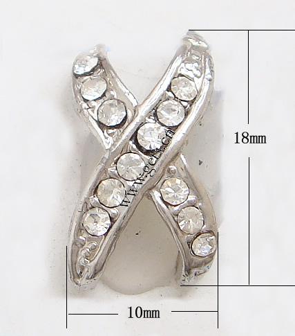 Rhinestone Zinc Alloy Connector, plated, plating thickness more than 3μm & with Mideast rhinestone, more colors for choice, lead & nickel free, Grade A, 18x10mm, Sold By PC